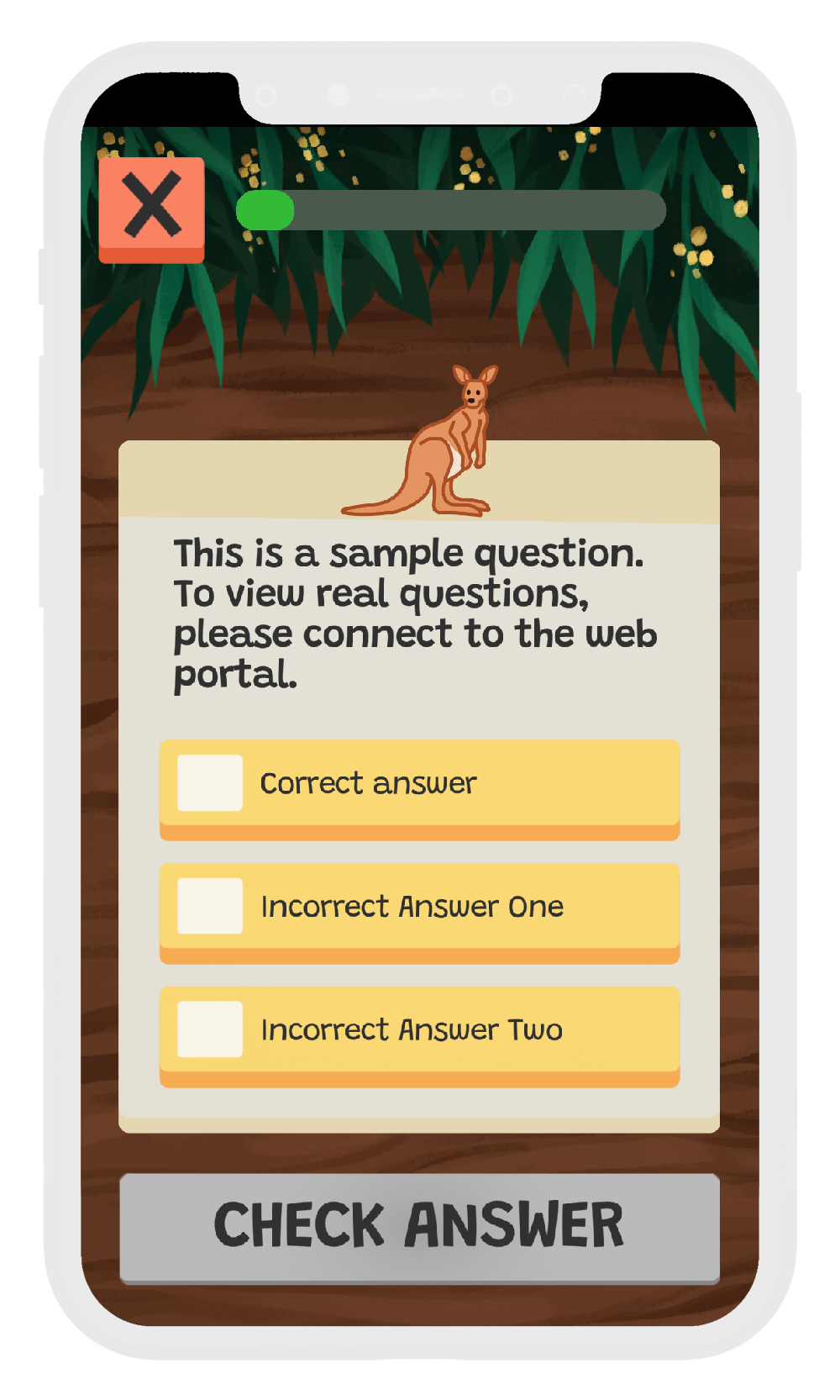 Screenshot of the Koalar App's quiz section.